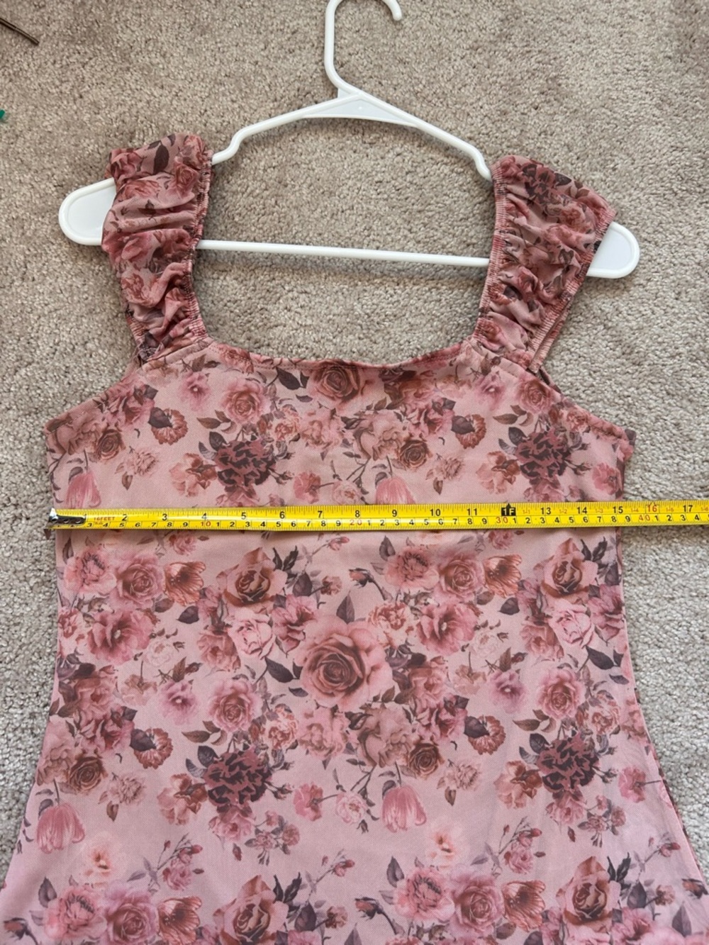 Floral Pink Ruffle Neckline Dress - Picture 4 of 6